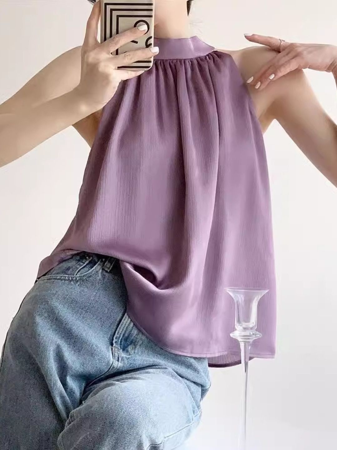 

KPOP Women Round Neck Sleeveless Top, Purple