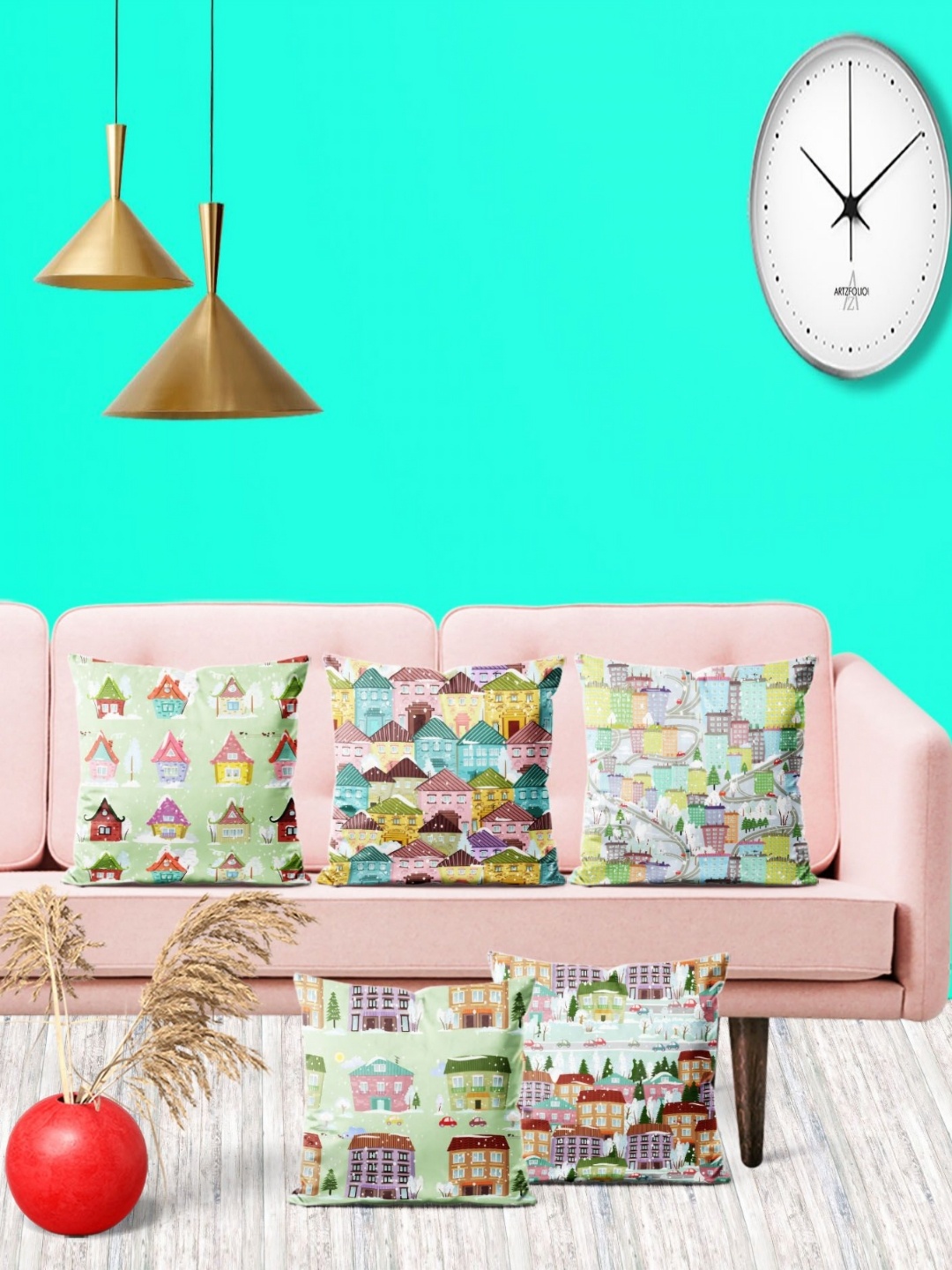 

ArtzFolio Multicoloured Set of 5 Square Cushion Covers, Multi