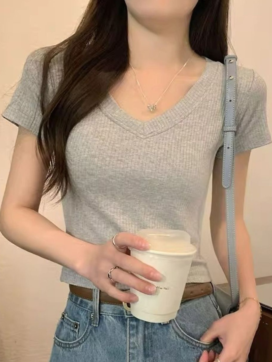 

HERE&NOW Women Vertical Stripes Striped Regular Top, Grey