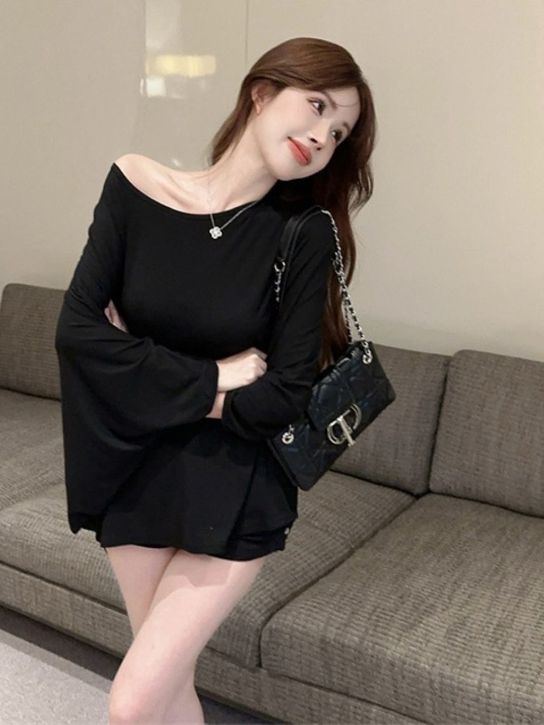 

HERE&NOW Women One Shoulder Regular Top, Black