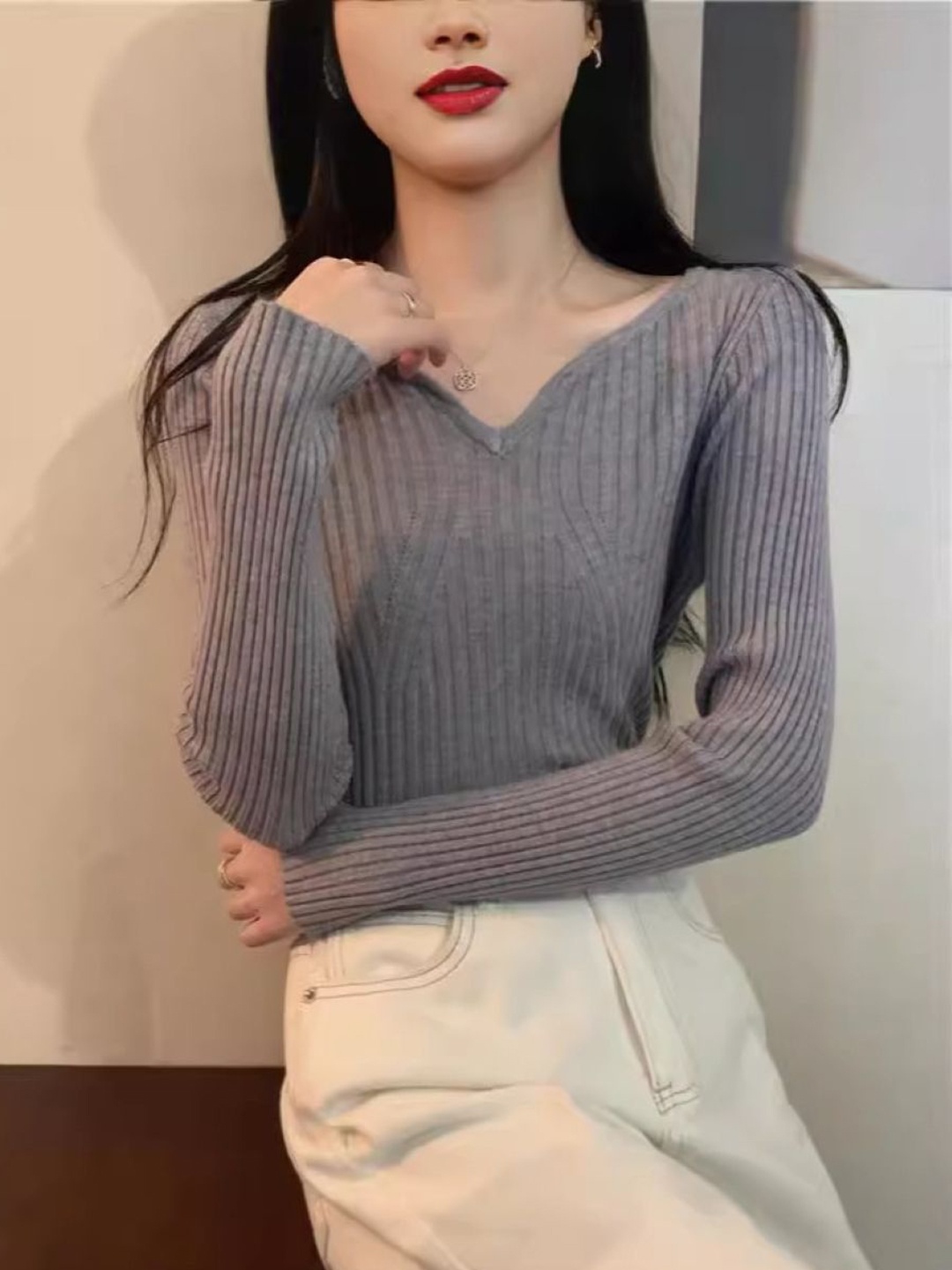 

HERE&NOW Women Striped Top, Grey
