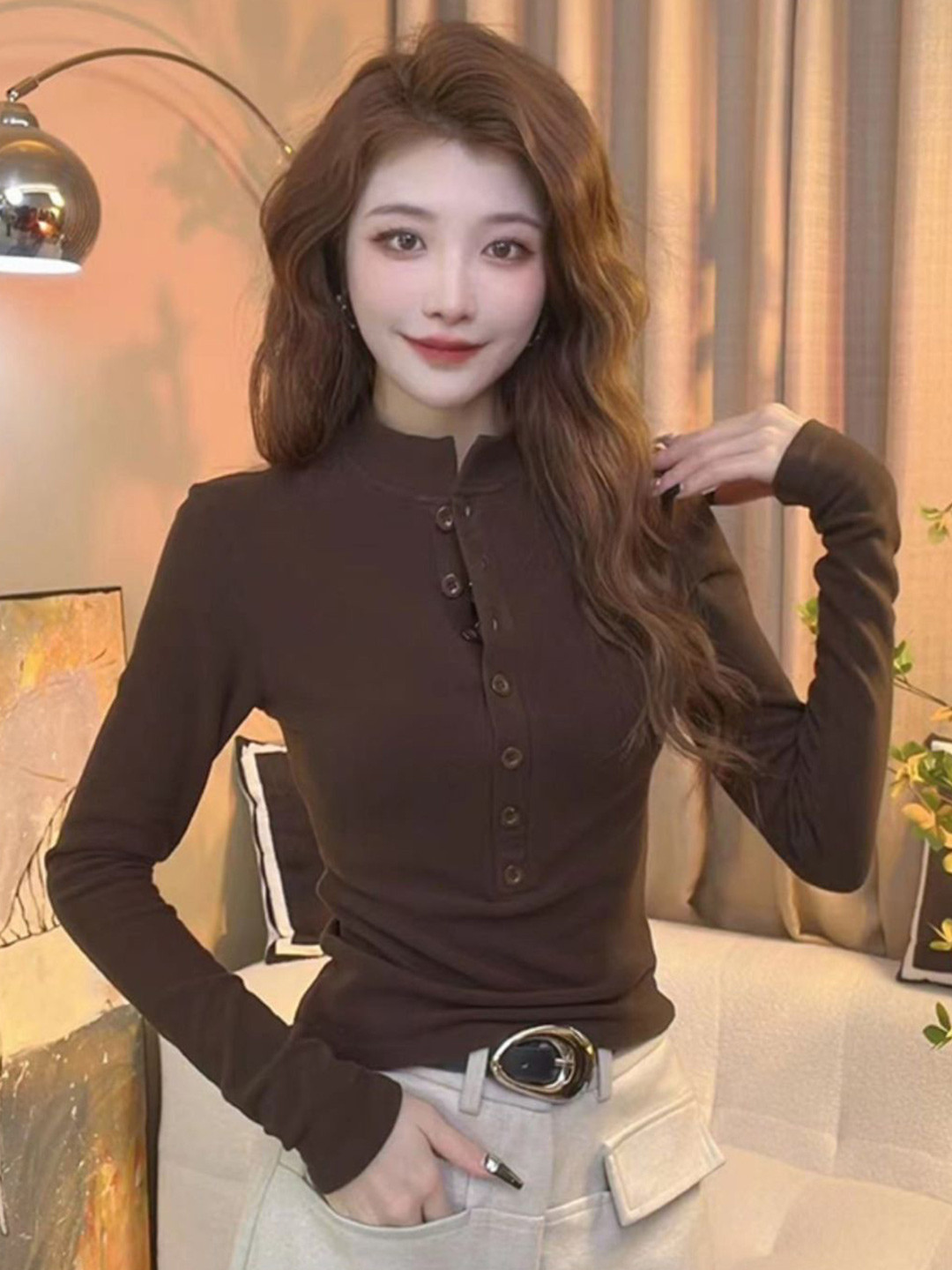 

HERE&NOW Women Extended Sleeves Regular Top, Brown