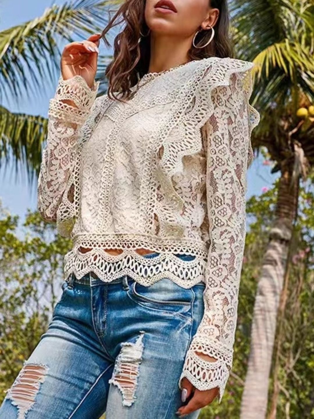 

StyleCast Women Round Neck Long Sleeves Top, Cream