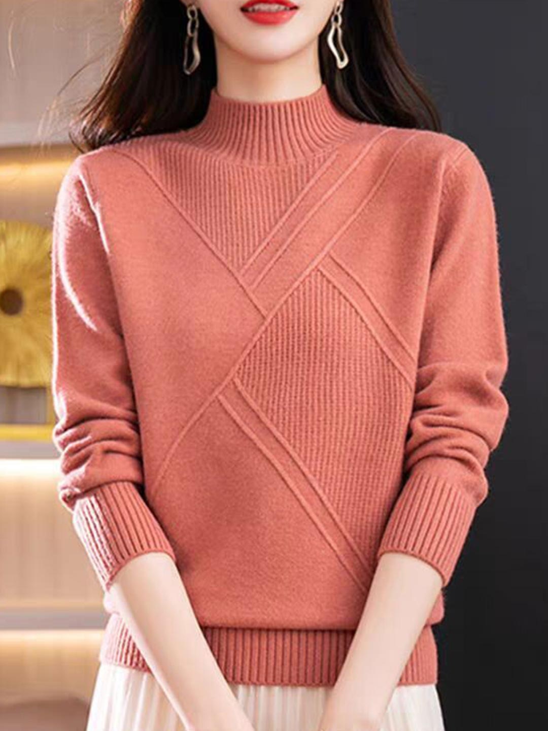 

StyleCast Women Self Design Checked Pullover Sweater, Peach