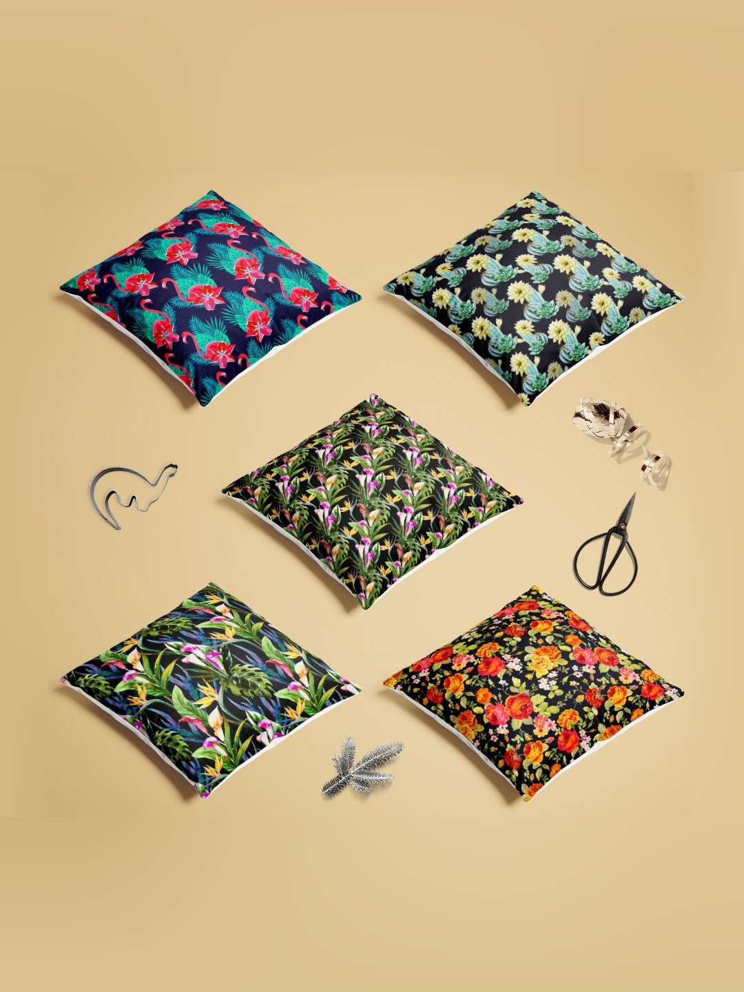 

ArtzFolio Multicoloured Set of 5 Velvet Square Cushion Covers, Multi