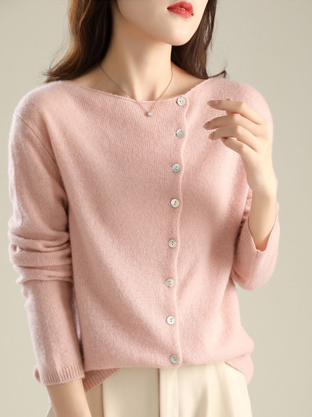 

StyleCast Women Boat Neck Cardigan Sweater, Pink