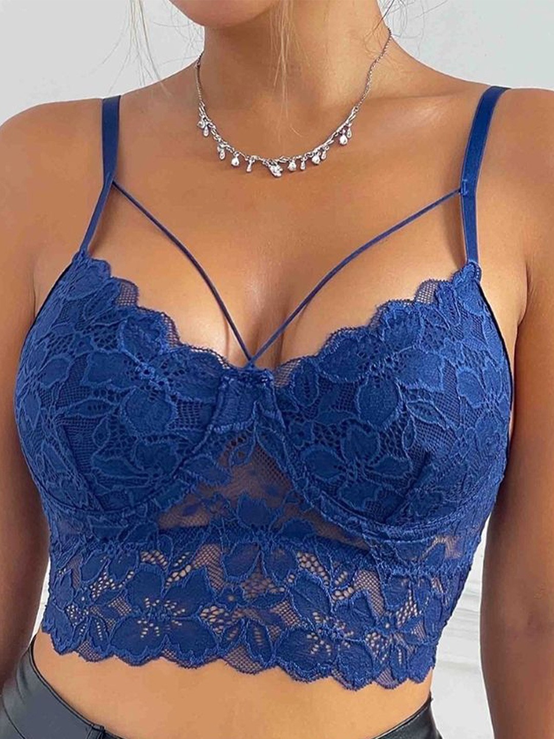 

HERE&NOW Women Bralette Crop Top, Navy blue