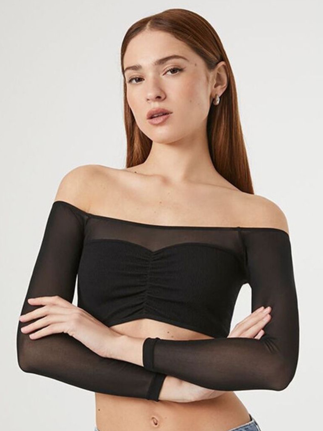 

KPOP Women Off-Shoulder Crop Top, Black