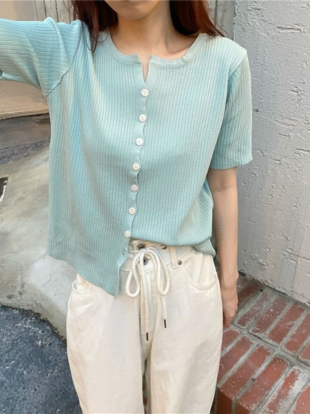 

KPOP Women Round Neck Short Sleeves Regular Top, Blue