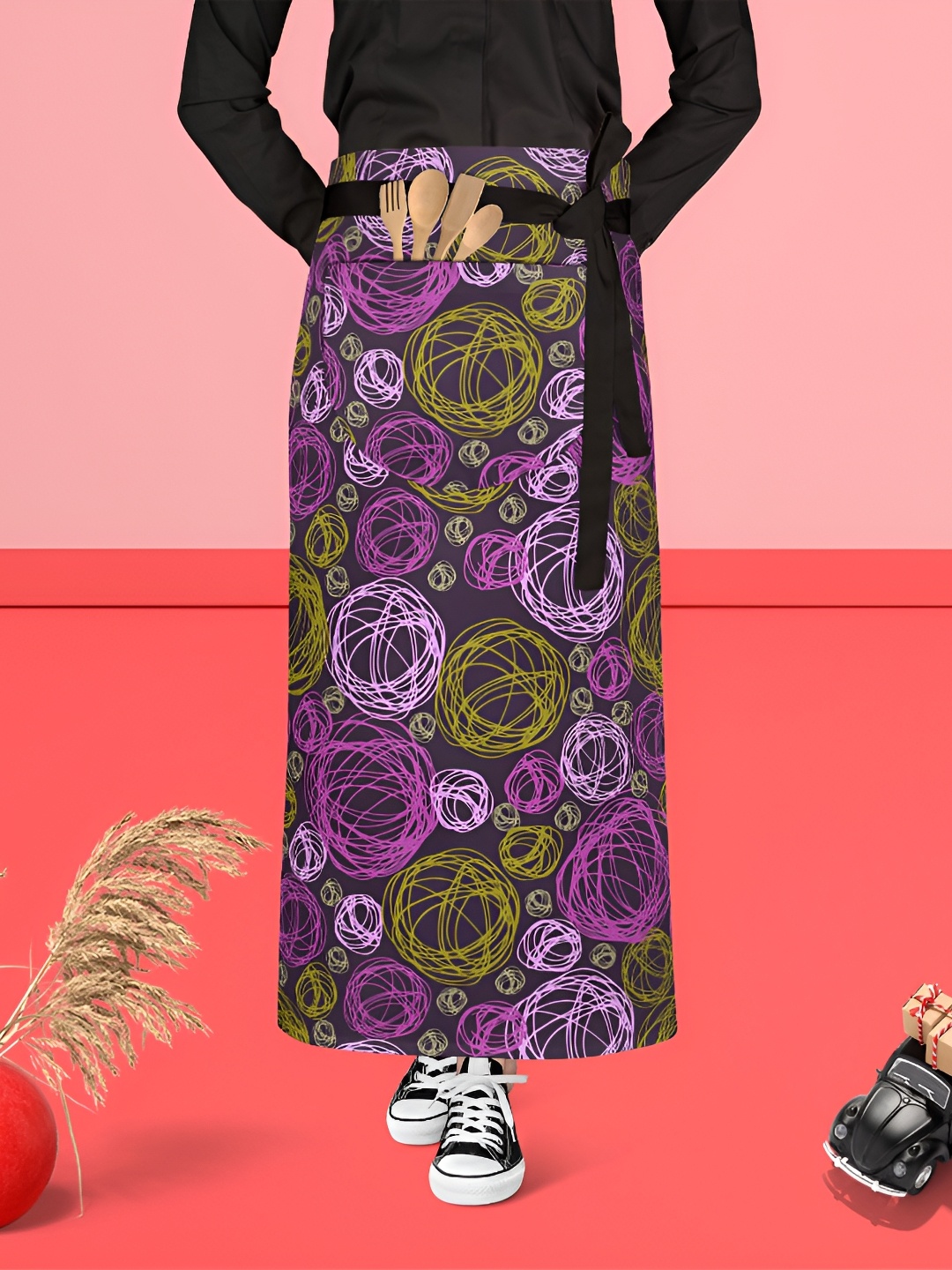 

ArtzFolio Purple & Black Printed Cotton Waist Apron