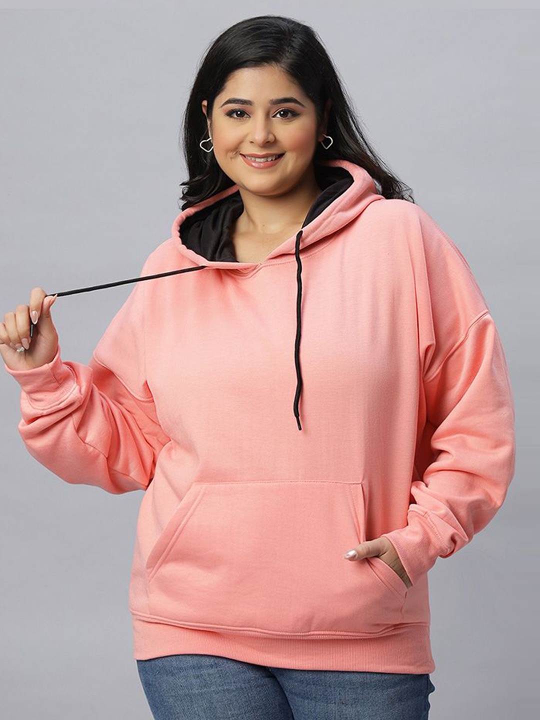 

Wear Your Opinion Women Plus Size Drop Shoulder Kangaroo Pocket Hooded Sweatshirt, Pink