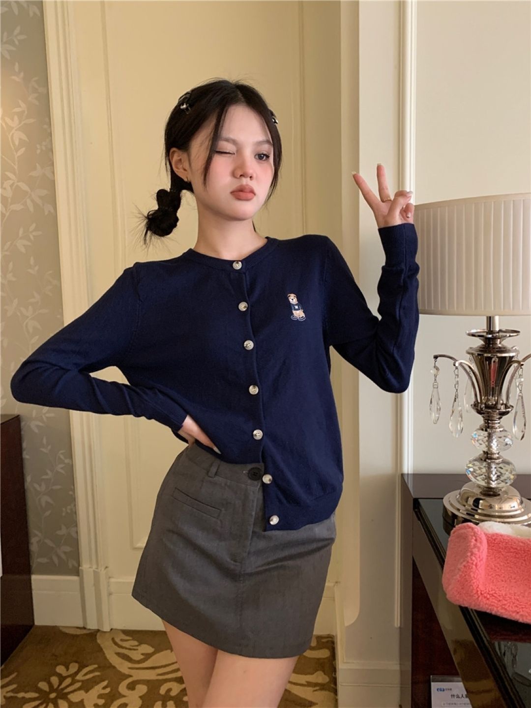

HERE&NOW Women Round Neck Long Sleeves Top, Navy blue
