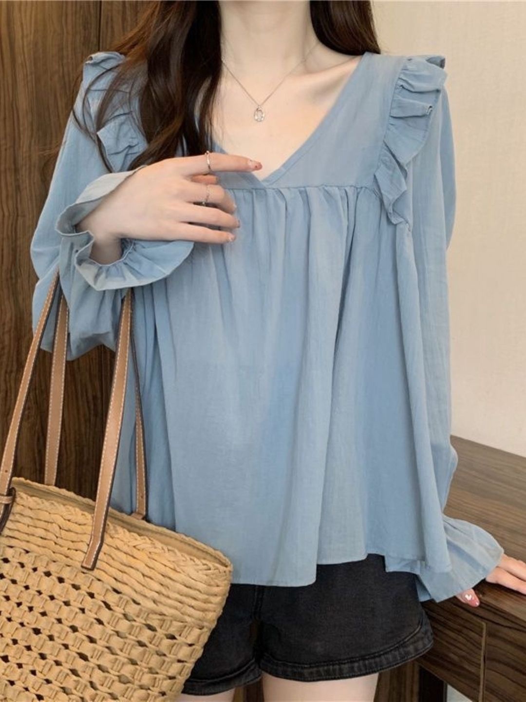 

HERE&NOW Women V-Neck A-Line Top, Blue