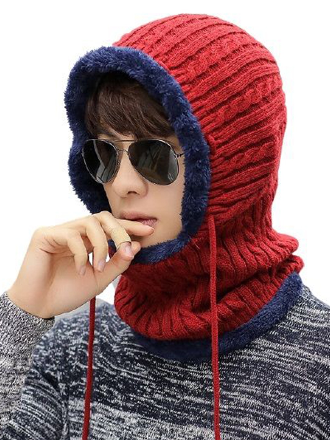 

Alexvyan Men Men Self Design Winter Balaclava, Red