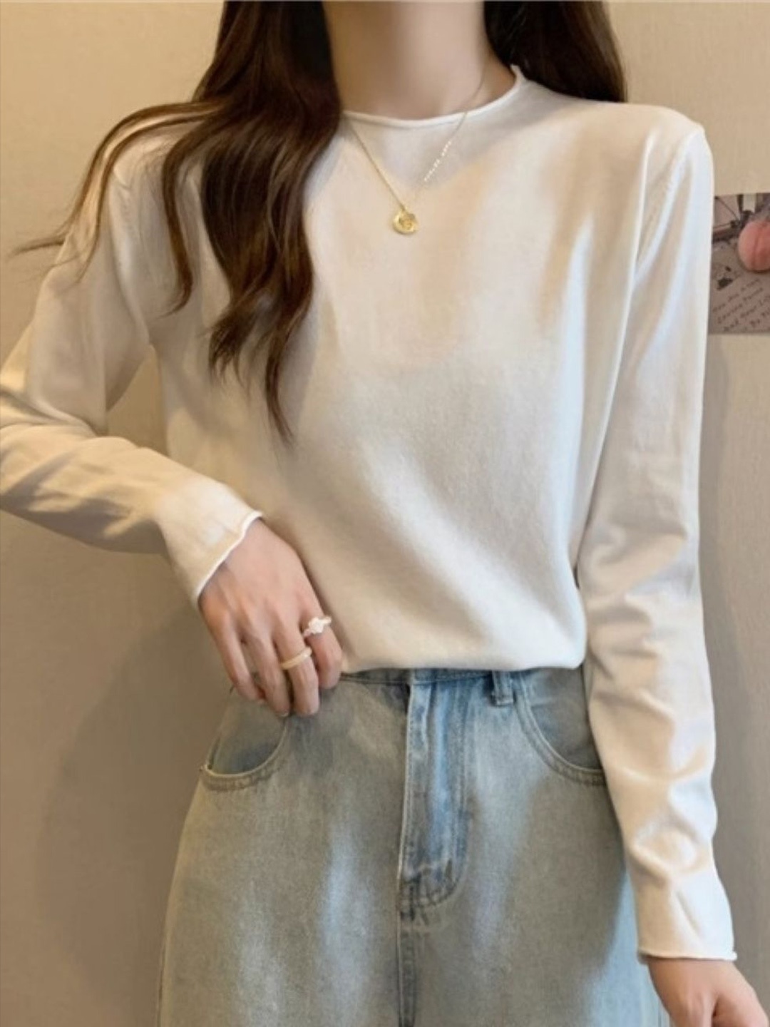 

HERE&NOW Women Round Neck Long Sleeves Top, White