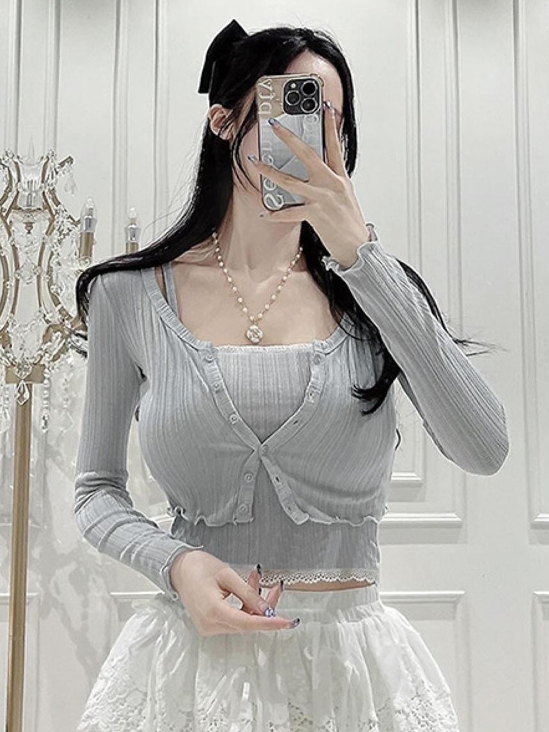 

KPOP Women Shoulder Straps Crop Top, Grey
