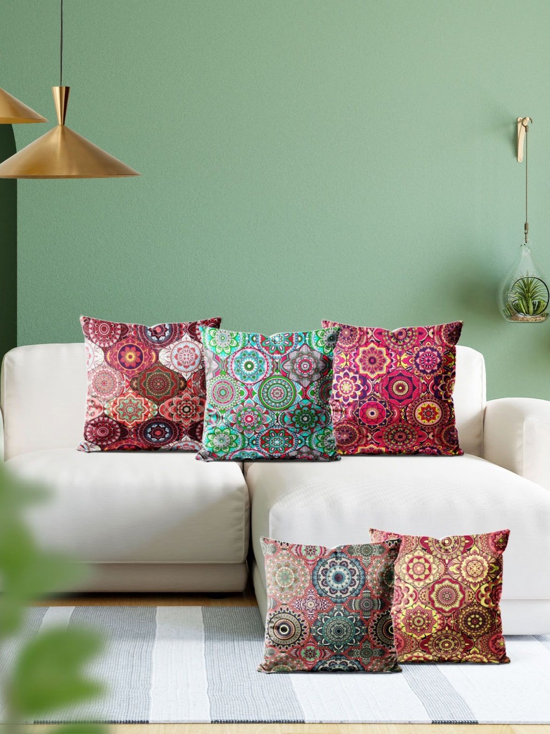 

ArtzFolio Multicoloured Set of 5 Velvet Square Cushion Covers, Multi