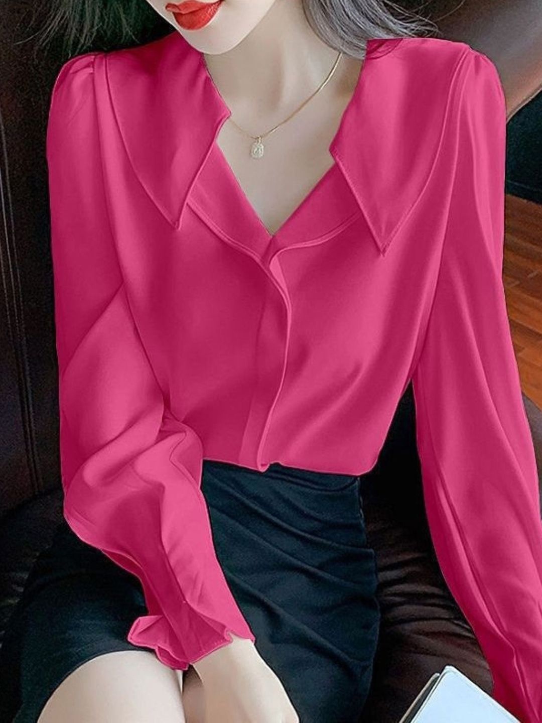 

HERE&NOW Solid Long Sleeves Top, Pink