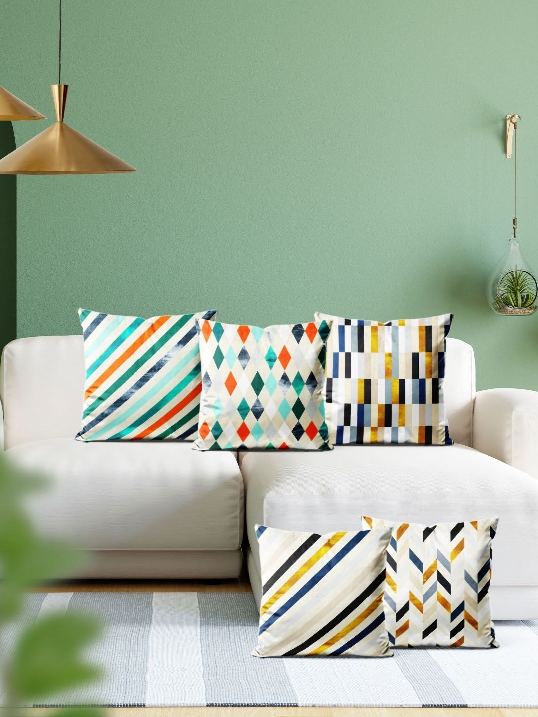

ArtzFolio Multicoloured Set of 5 Velvet Square Cushion Covers, Multi