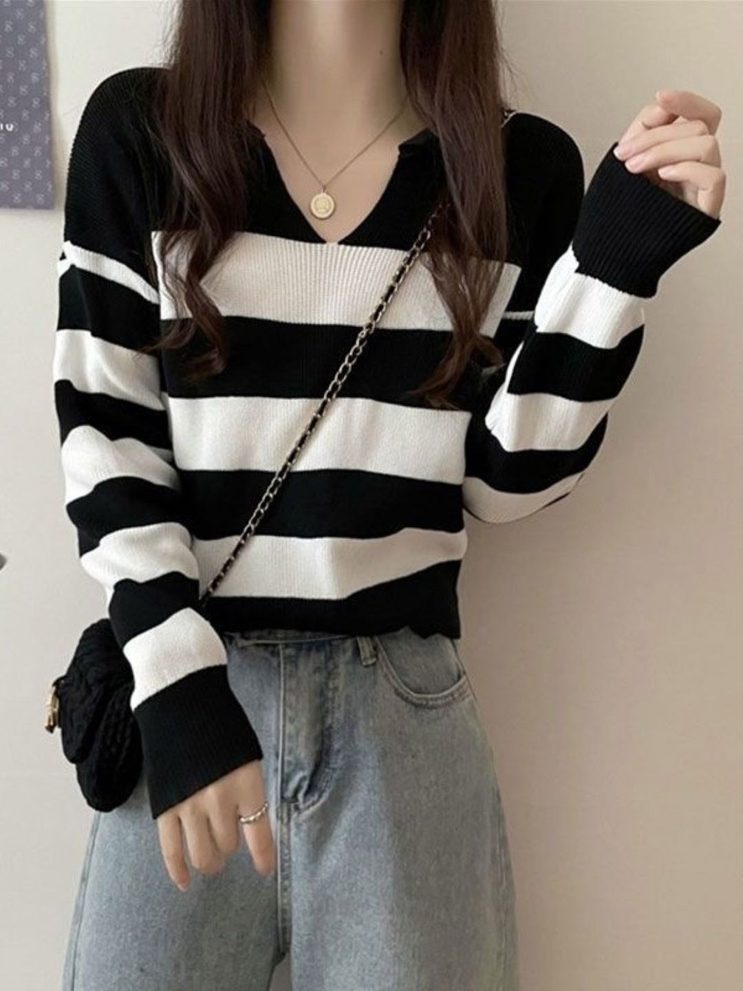 

HERE&NOW Women Striped Cotton Top, Black