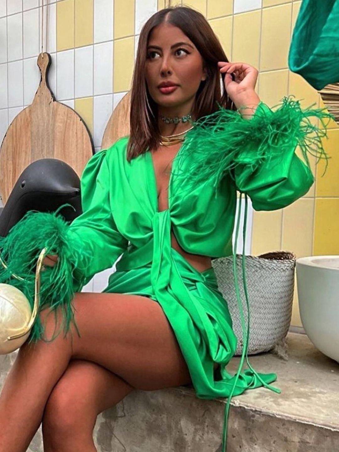 

KPOP Women V-Neck Regular Top, Green