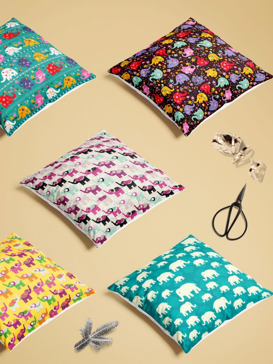

ArtzFolio Multicoloured Set of 5 Velvet Square Cushion Covers, Multi