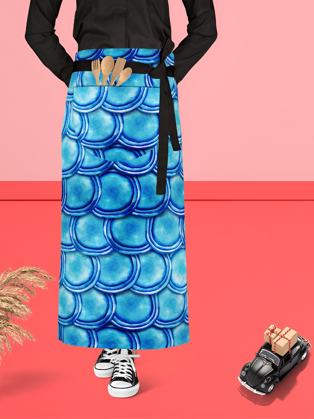 

ArtzFolio Blue & Black Printed Cotton Waist Apron