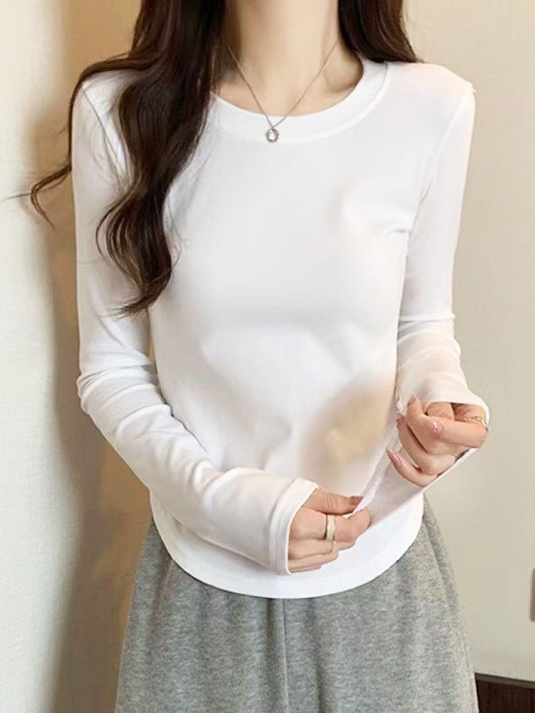 

HERE&NOW Women Round Neck Extended Sleeves Top, White