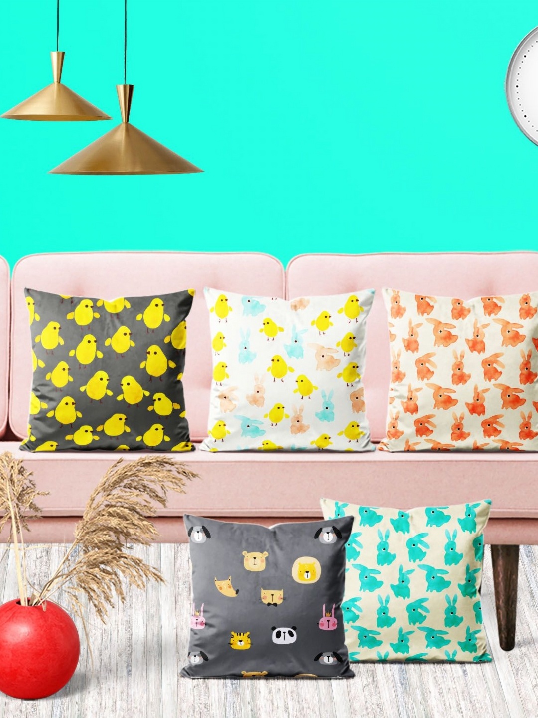 

ArtzFolio Multicoloured Set of 5 Square Cushion Covers, Multi