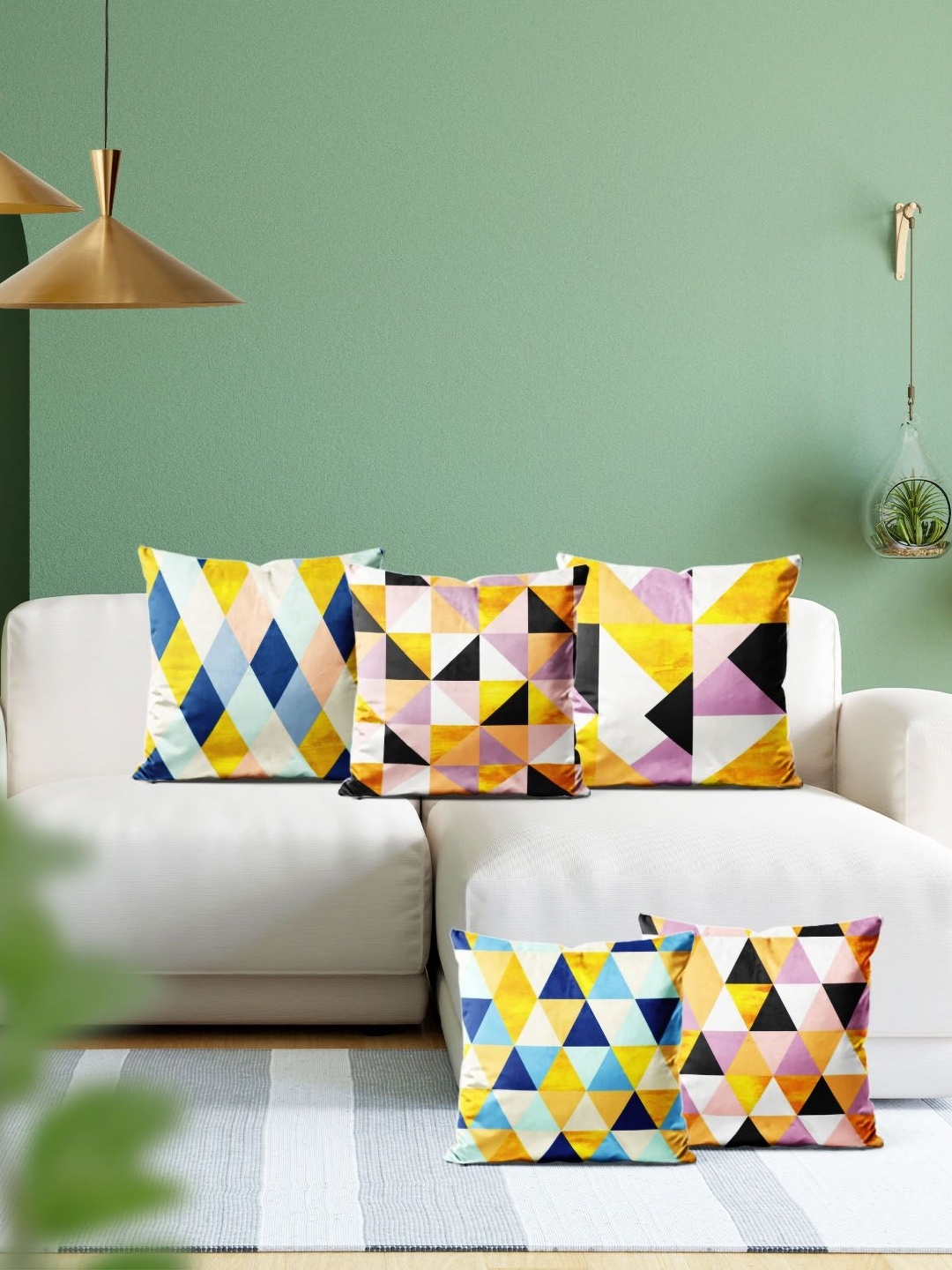 

ArtzFolio Multicoloured Set of 5 Velvet Square Cushion Covers, Multi
