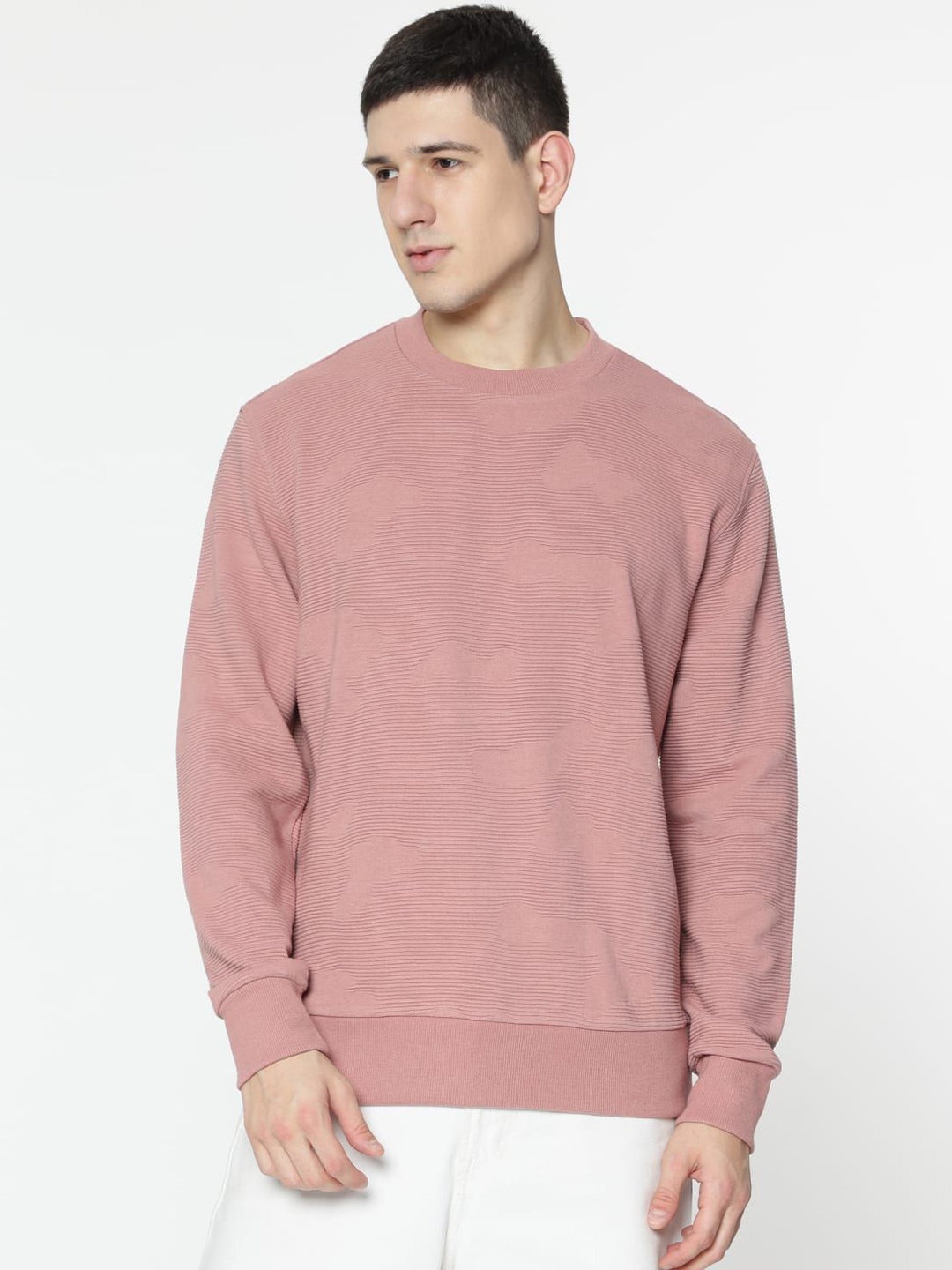 

Marks & Spencer Men Round Neck Self Design Sweatshirt, Pink