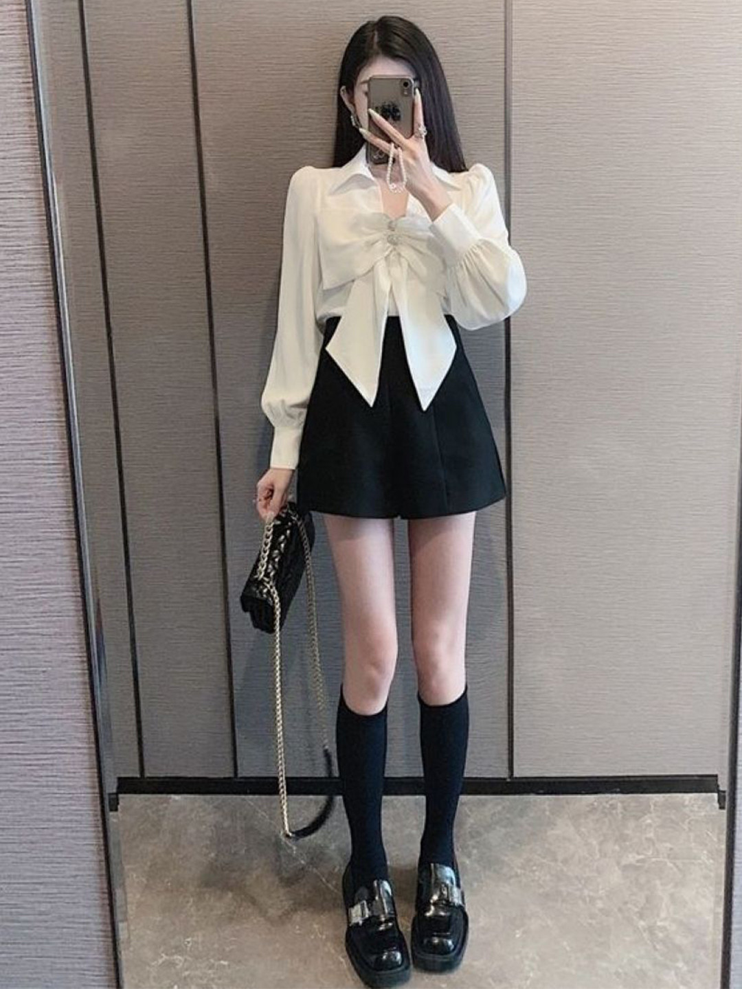 

HERE&NOW Women Shirt Collar Bow Detailed Long Sleeves Top, White