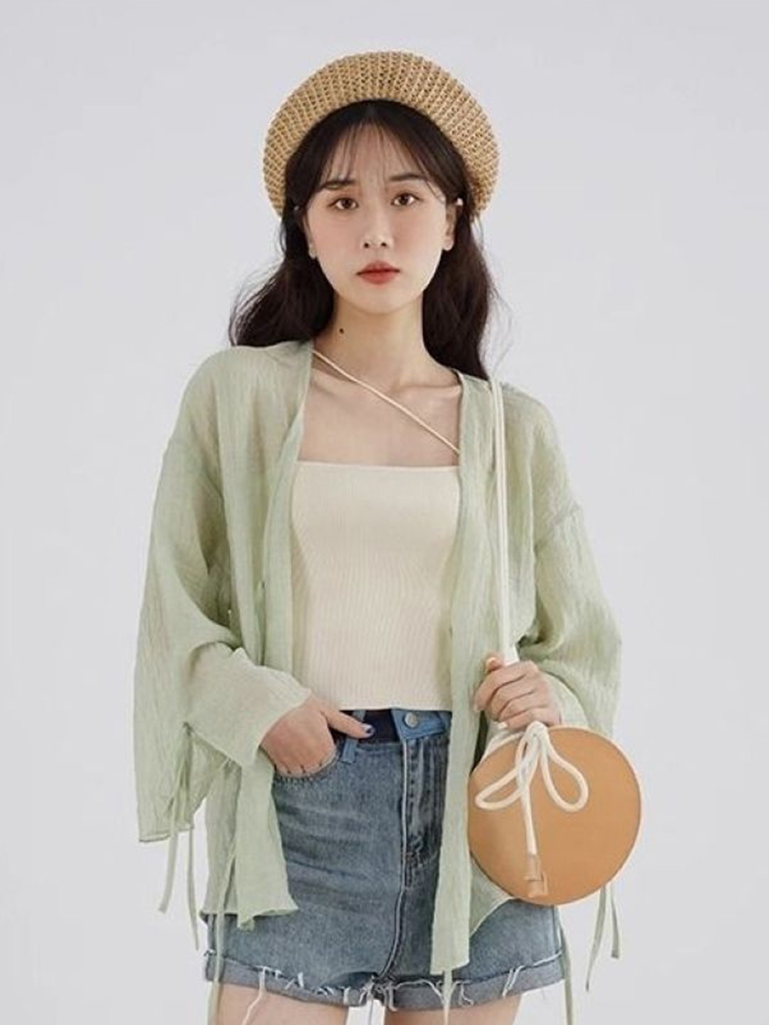 

HERE&NOW Women Self Design V-Neck Top, Green