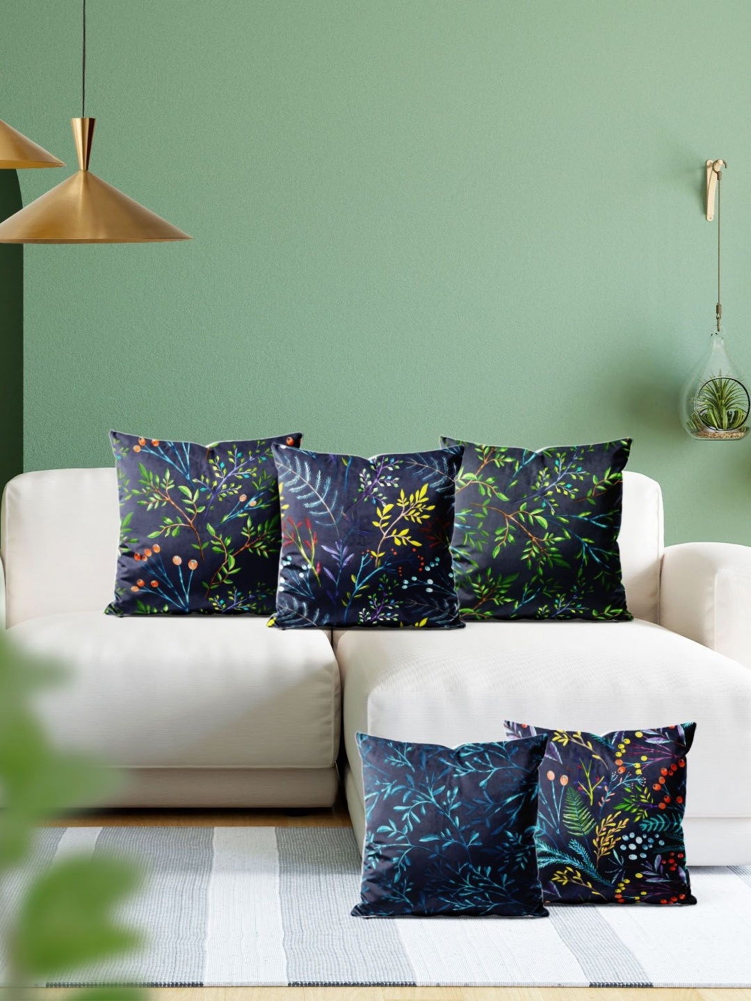 

ArtzFolio Multicoloured Set of 5 Velvet Square Cushion Covers, Multi