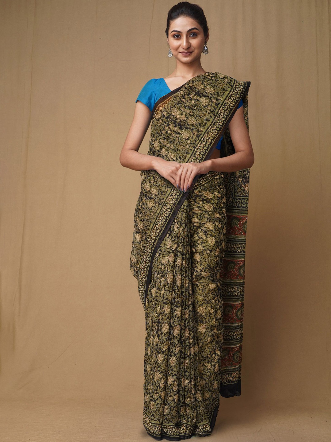 

Unnati Silks Floral Printed Pure Cotton Kota Saree, Black