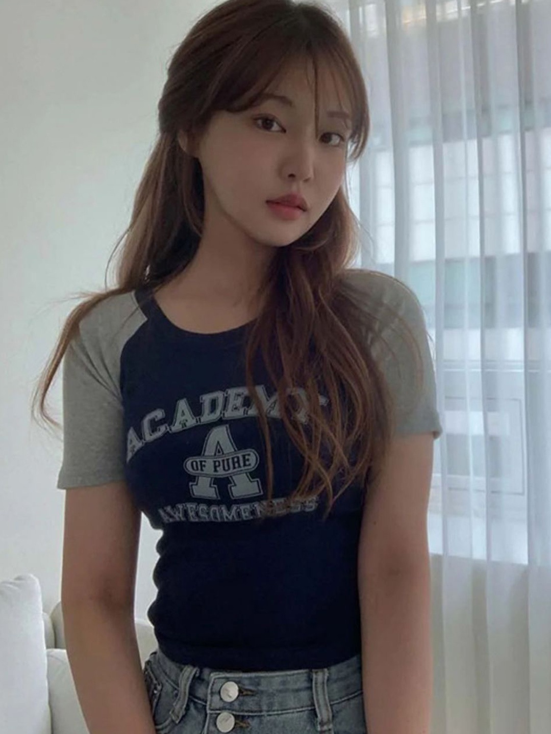 

KPOP Women Typography Printed Top, Navy blue