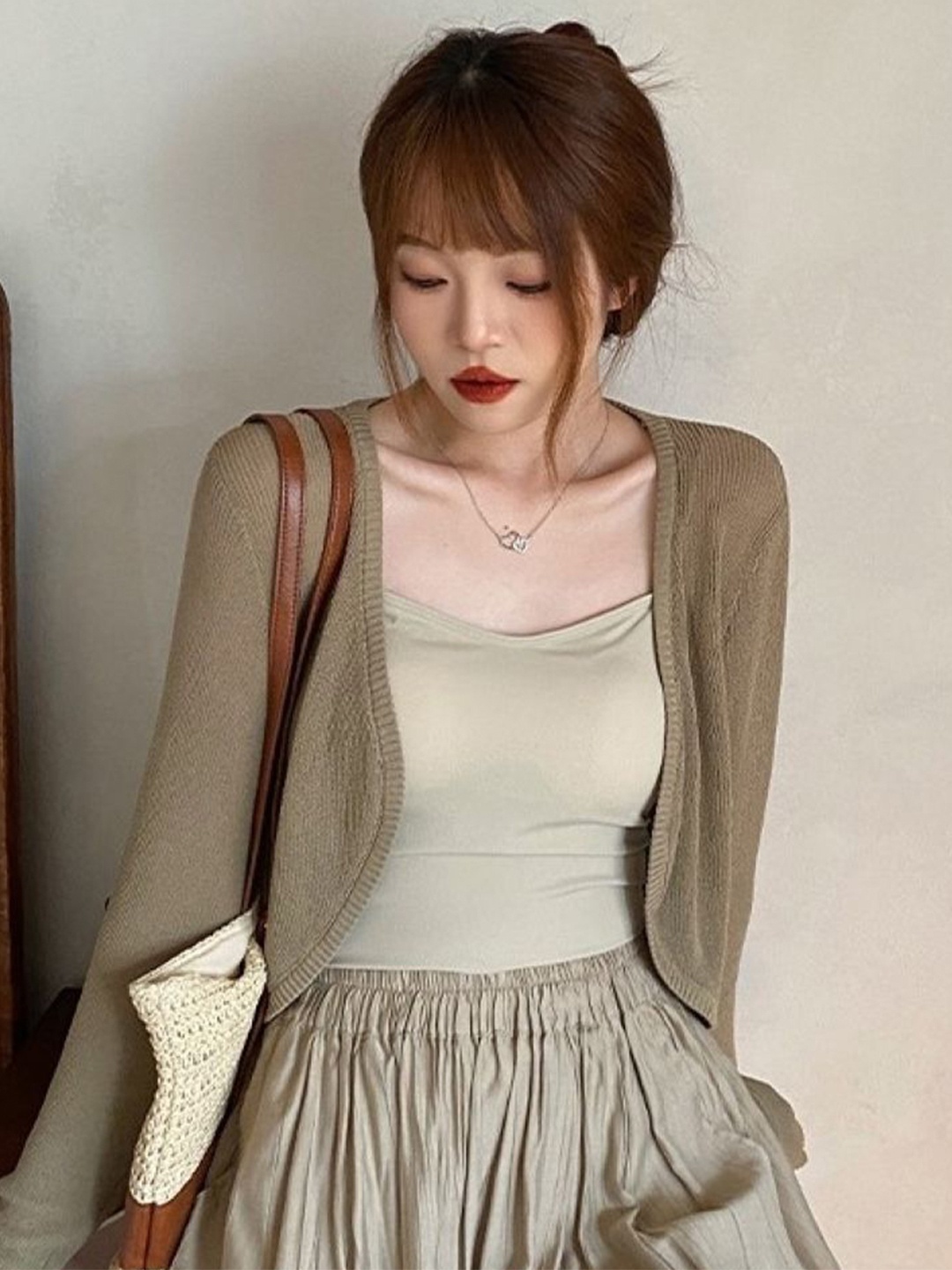 

KPOP Women Self Design Ribbed Cardigan, Brown