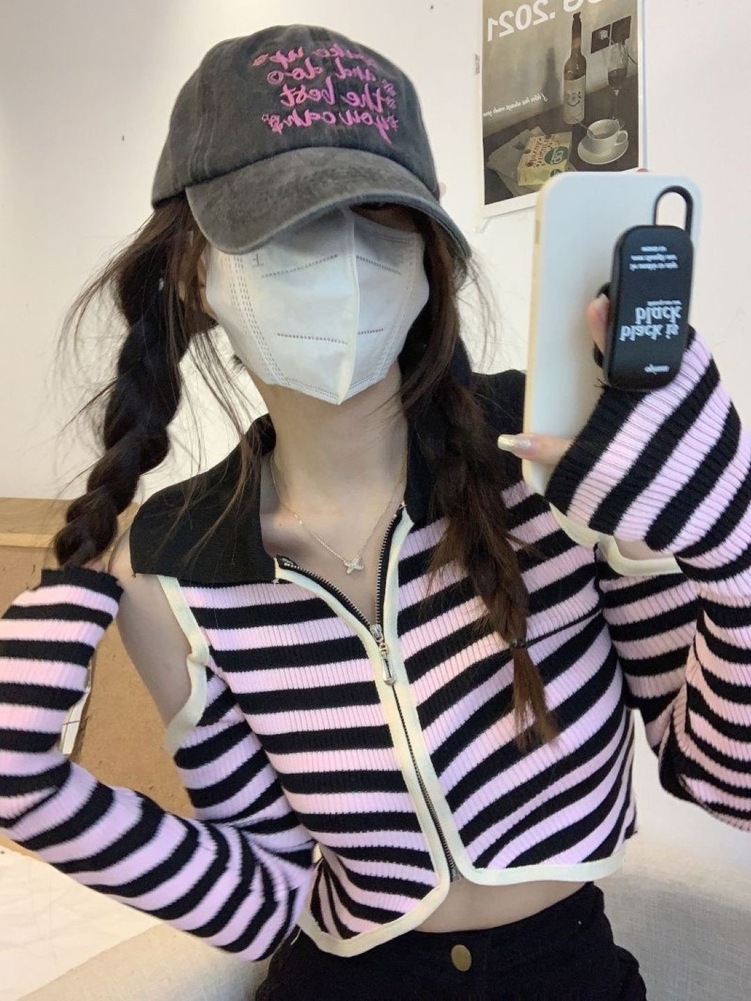 

HERE&NOW Women V-Neck Striped Extended Sleeves Top, Pink