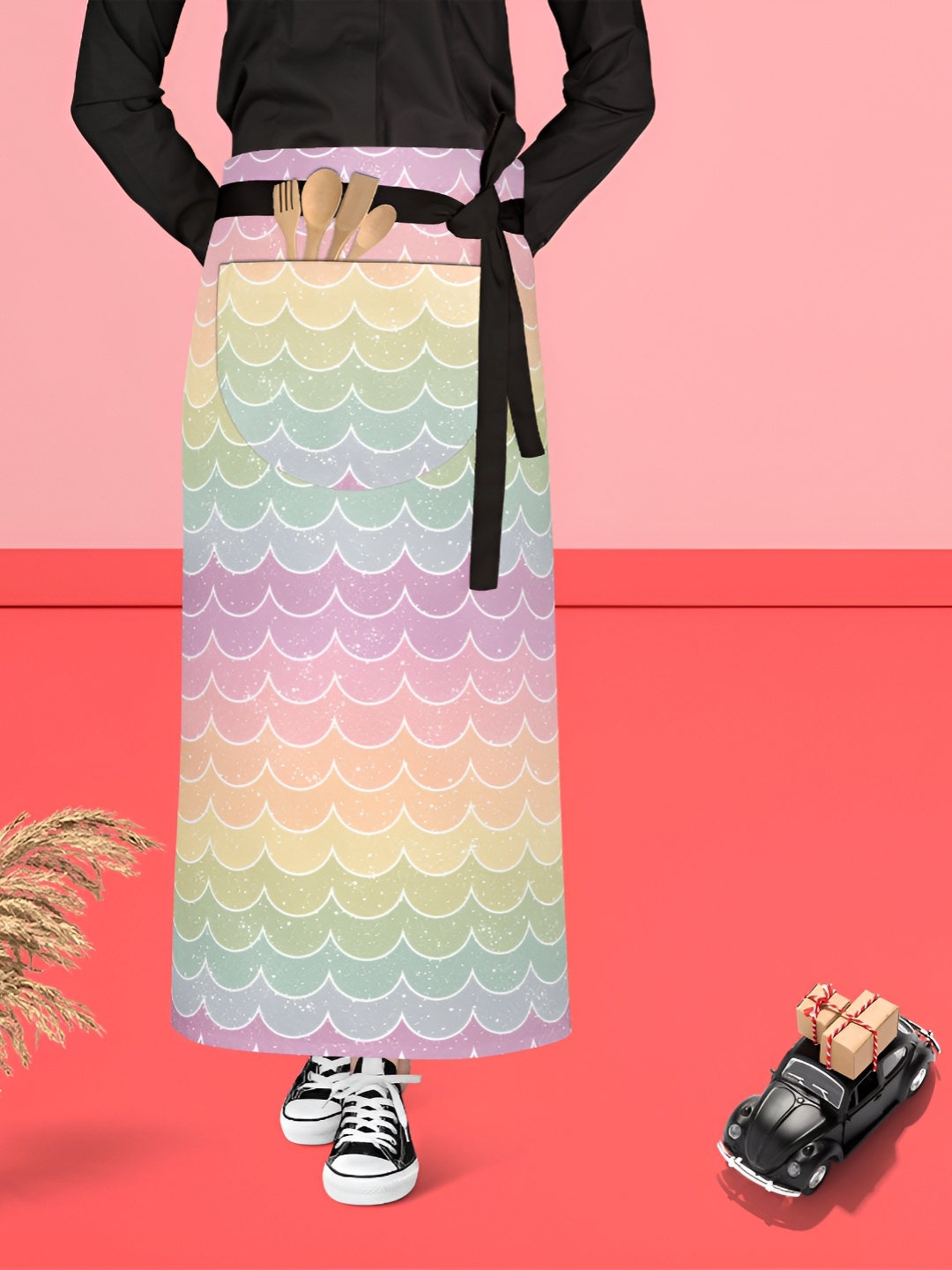 

ArtzFolio Pink & Yellow Printed Cotton Waist Apron