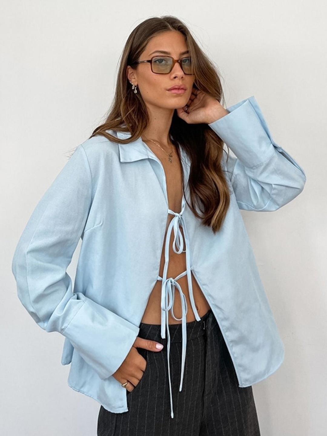 

StyleCast Women Shirt Collar Cotton Shirt Style Top, Blue
