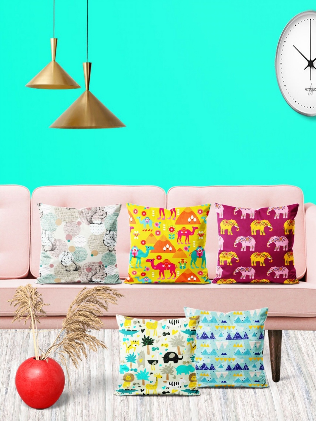 

ArtzFolio Multicoloured Set of 5 Square Cushion Covers, Multi