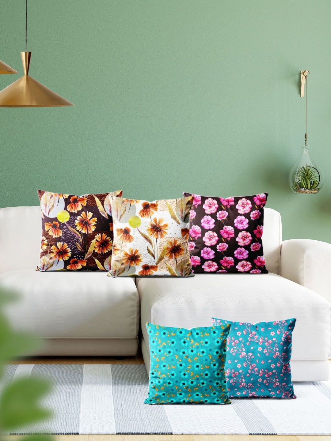 

ArtzFolio Multicoloured Set of 5 Velvet Square Cushion Covers, Multi