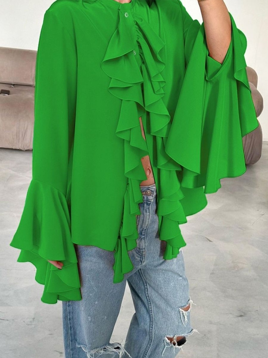 

StyleCast Women Flared Sleeve Longline Top, Green