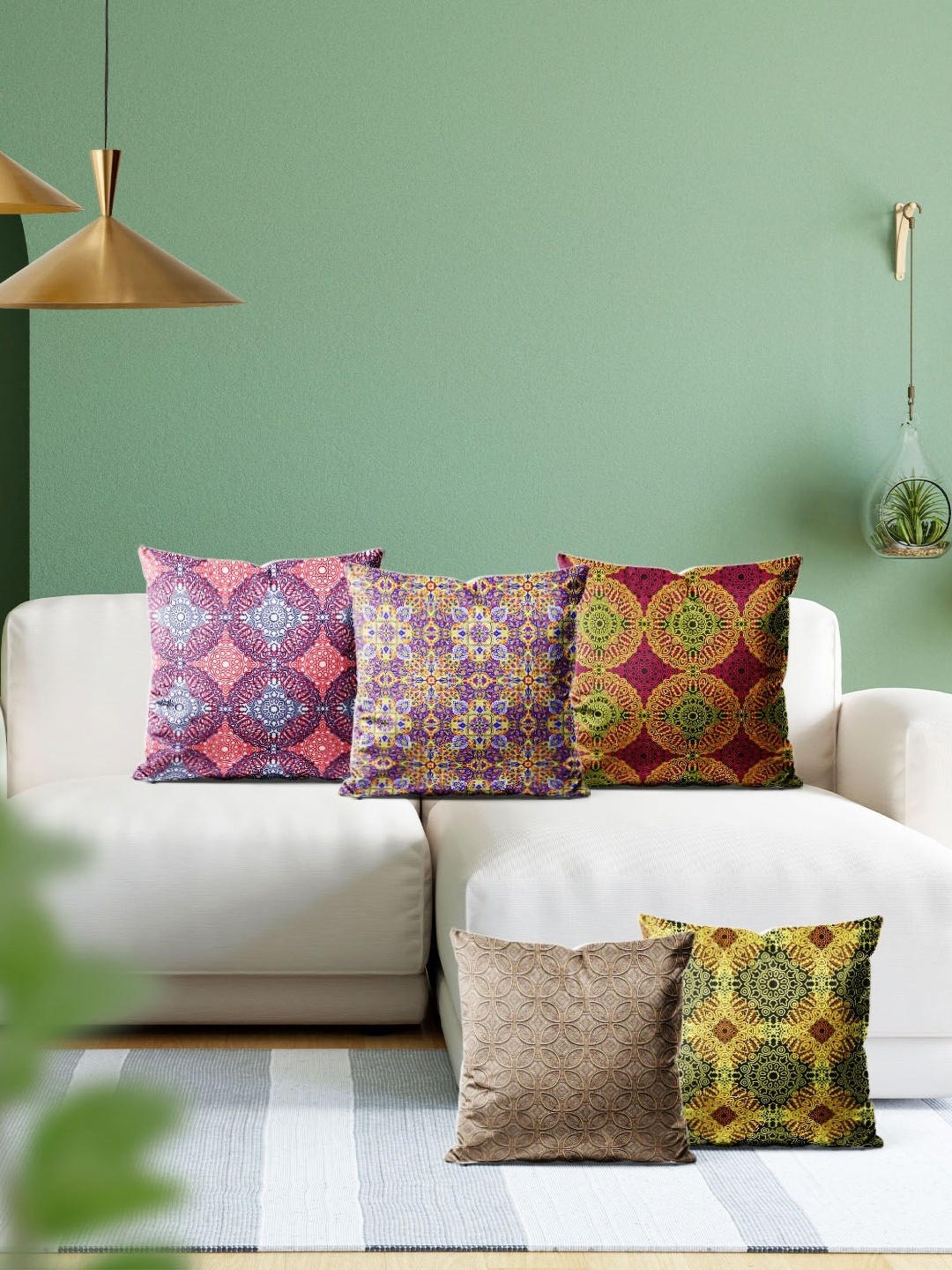 

ArtzFolio Multicoloured Set of 5 Velvet Square Cushion Covers, Multi
