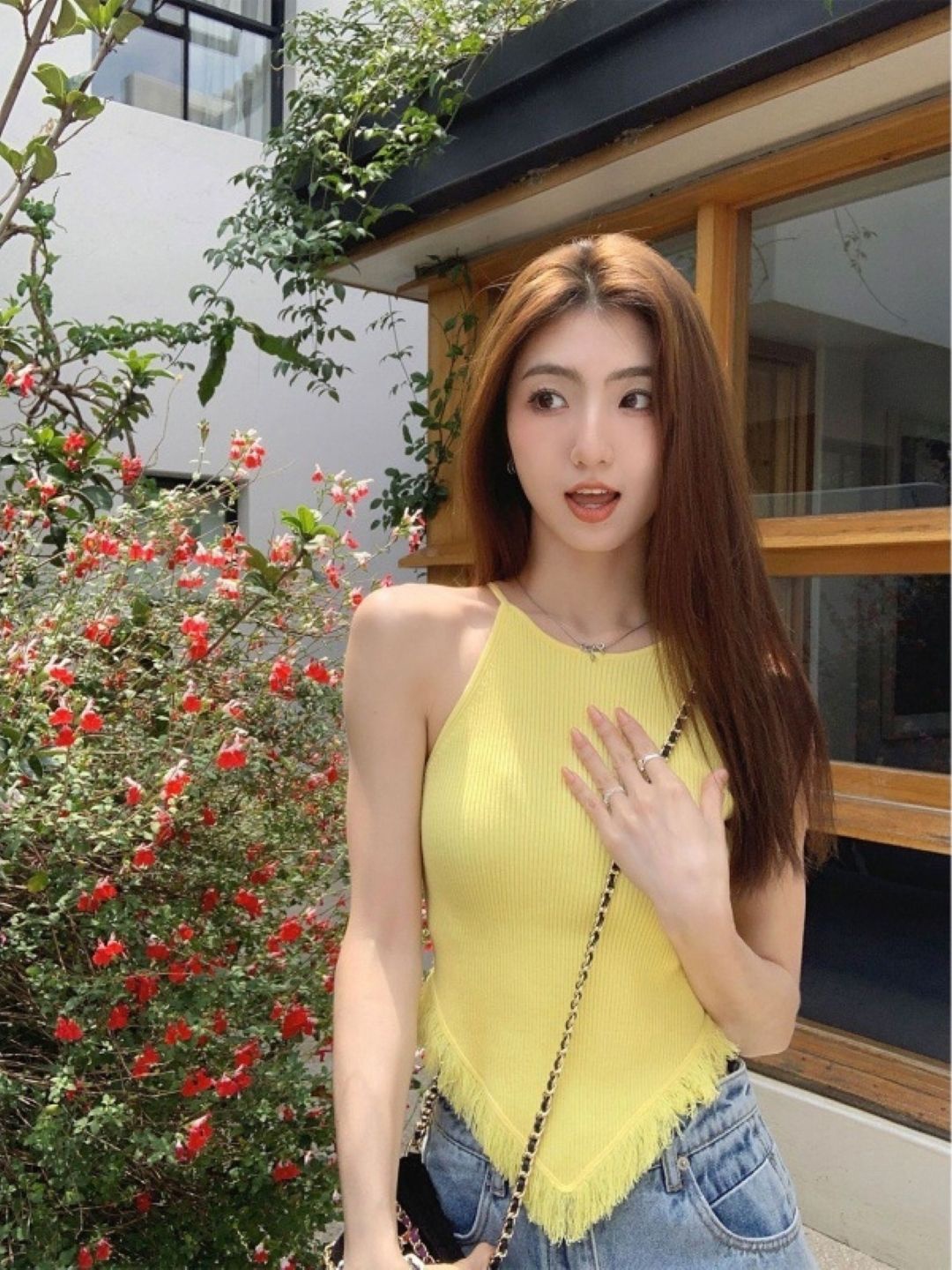 

HERE&NOW Women Round Neck Sleeveless Top, Yellow