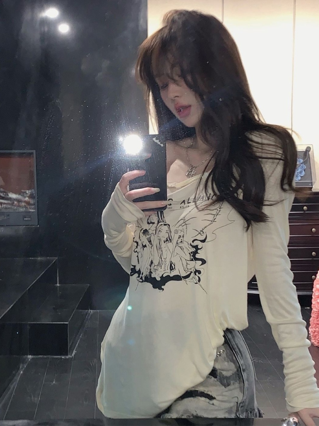 

HERE&NOW Printed Extended Sleeves Top, White