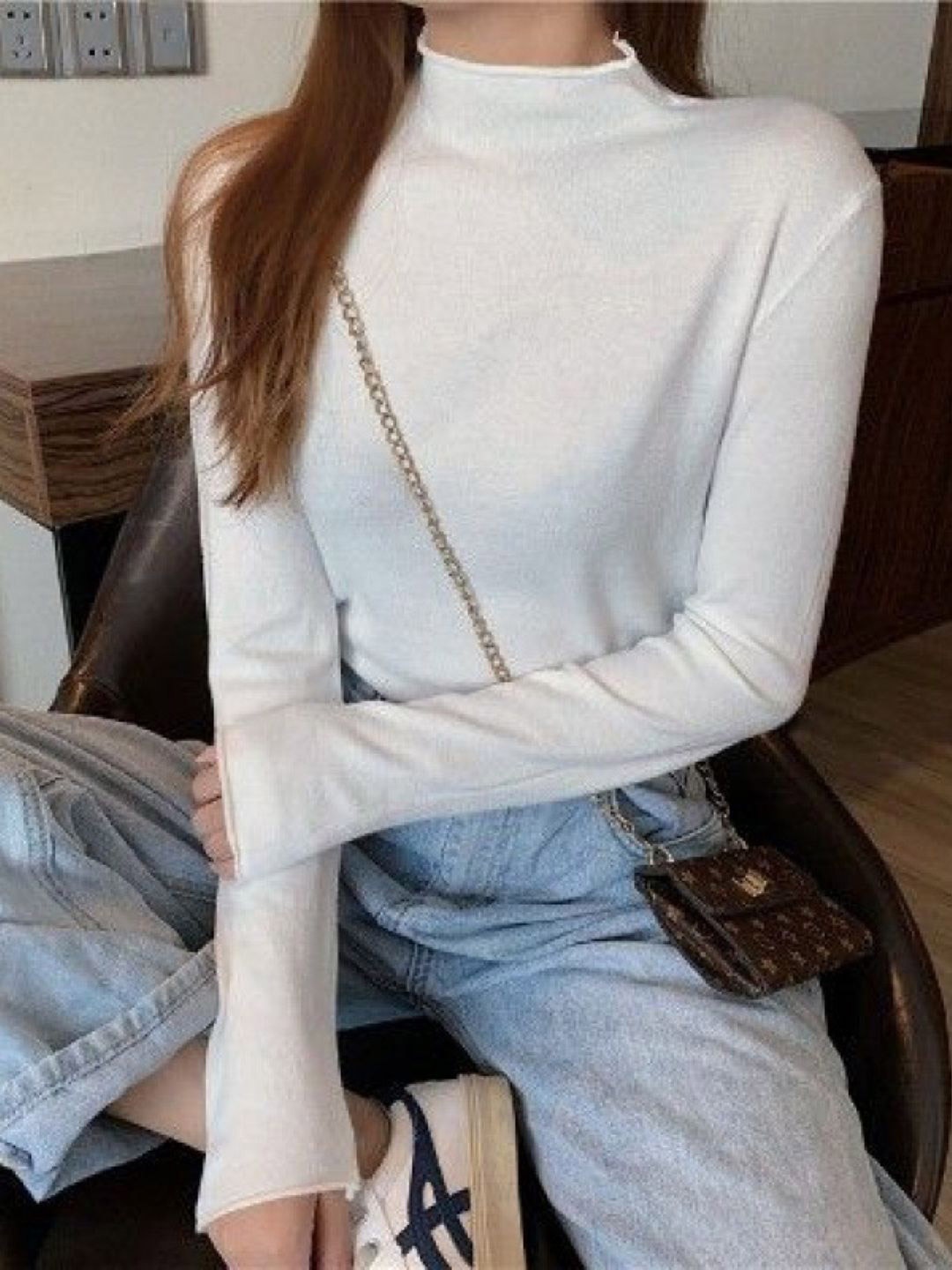 

HERE&NOW Women High Neck Long Sleeves Top, White