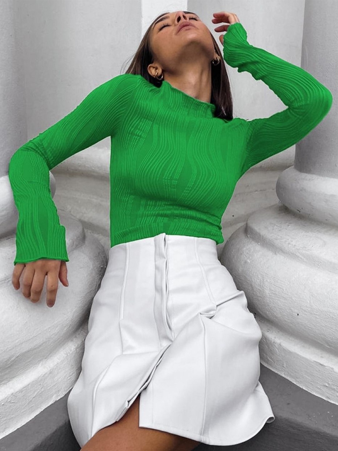 

StyleCast Women High Neck Extended Sleeves Top, Green