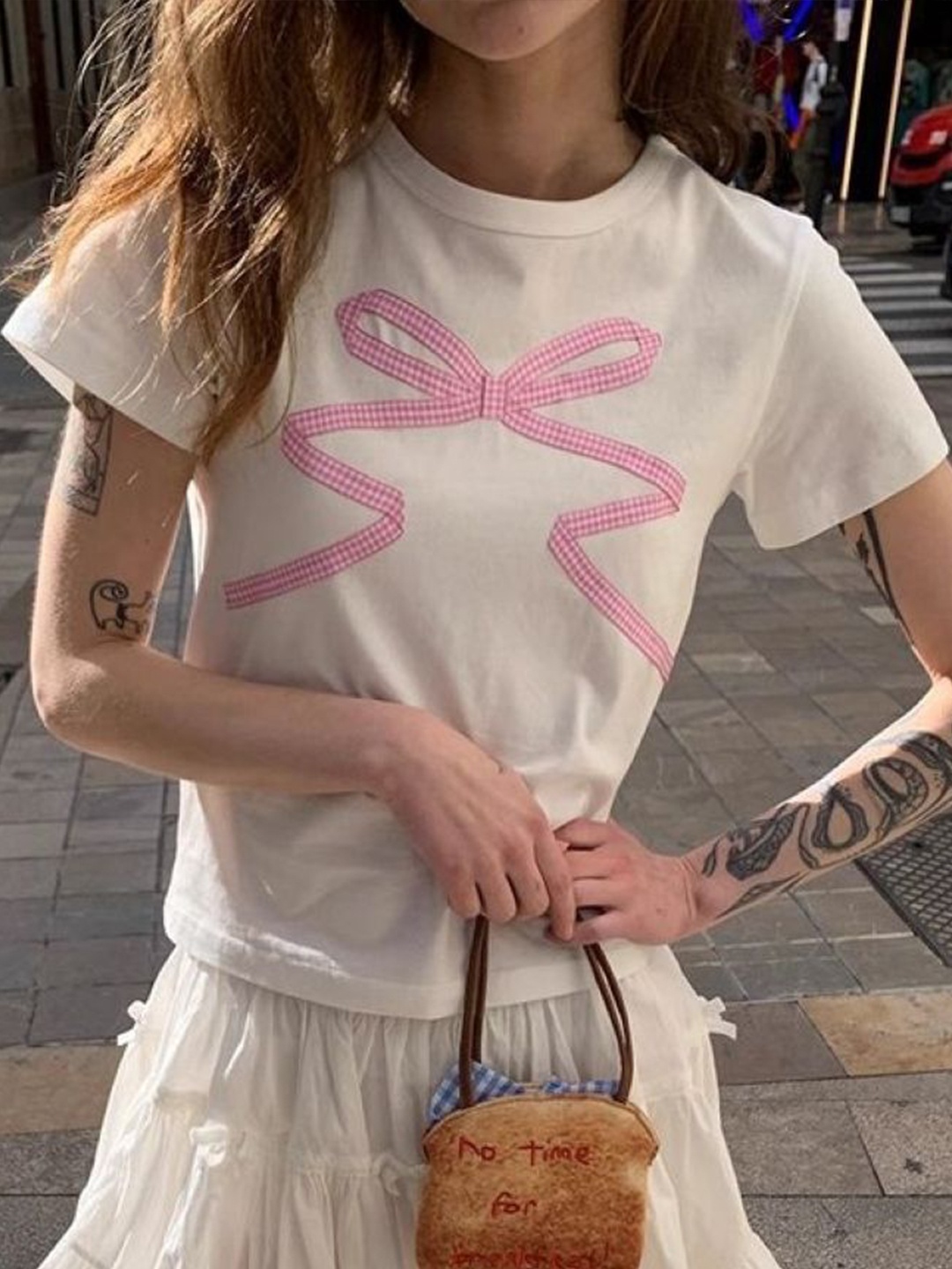 

KPOP Women Round Neck Short Sleeves Top, White