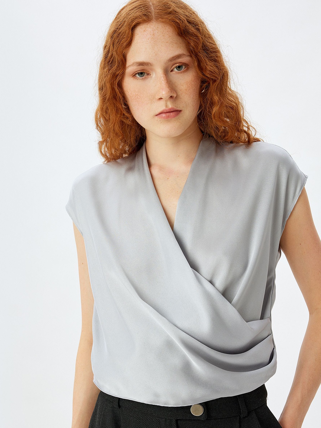 

Koton Women Extended Sleeves Wrap Top, Grey